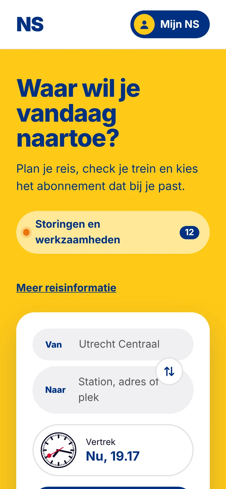 Mobiele uitwerking van het NS-concept met reisplanner en stationsklok
